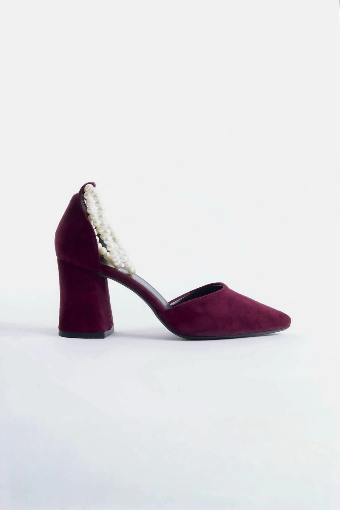 Marjorie | Burgundy Suede High Heels with Pearls