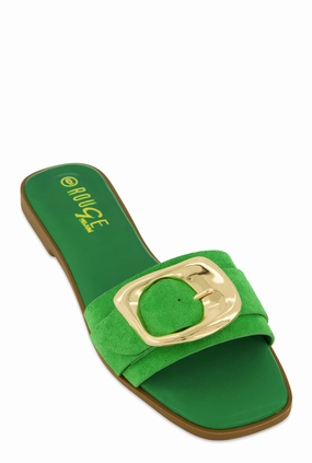 Metallic Buckle Band Slide Sandals