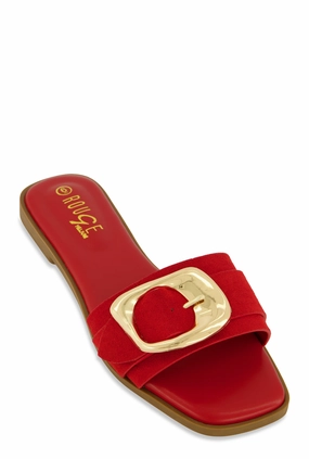 Metallic Buckle Band Slide Sandals