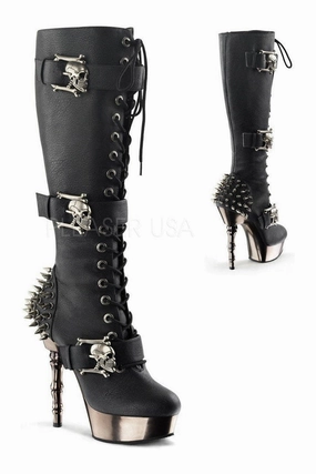 MUERTO-2028 Demonia Knee Boot | Black Faux Leather