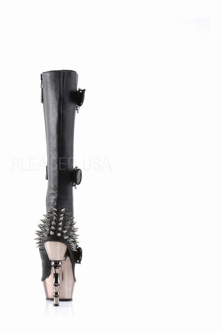 MUERTO-2028 Demonia Knee Boot | Black Faux Leather