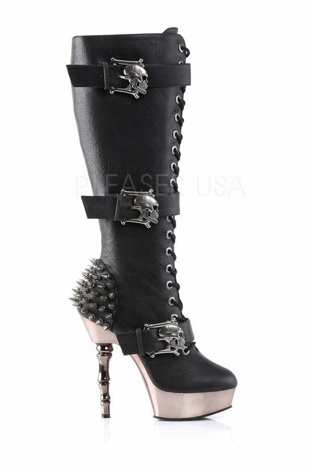 MUERTO-2028 Demonia Knee Boot | Black Faux Leather