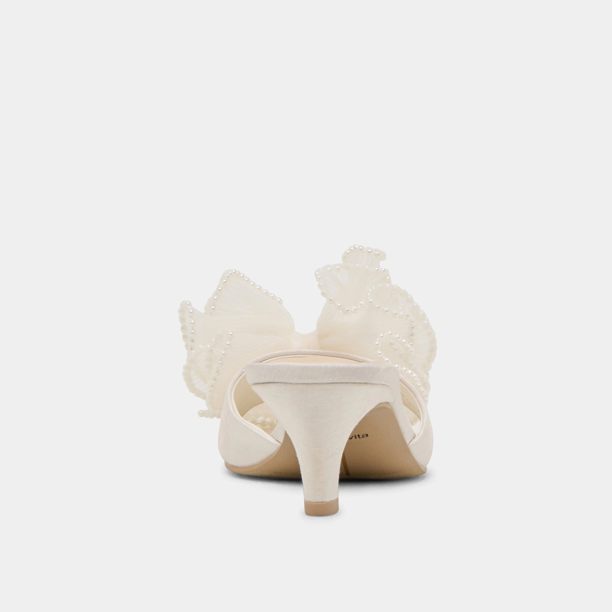 NARITA PEARL HEELS OFF WHITE SATIN