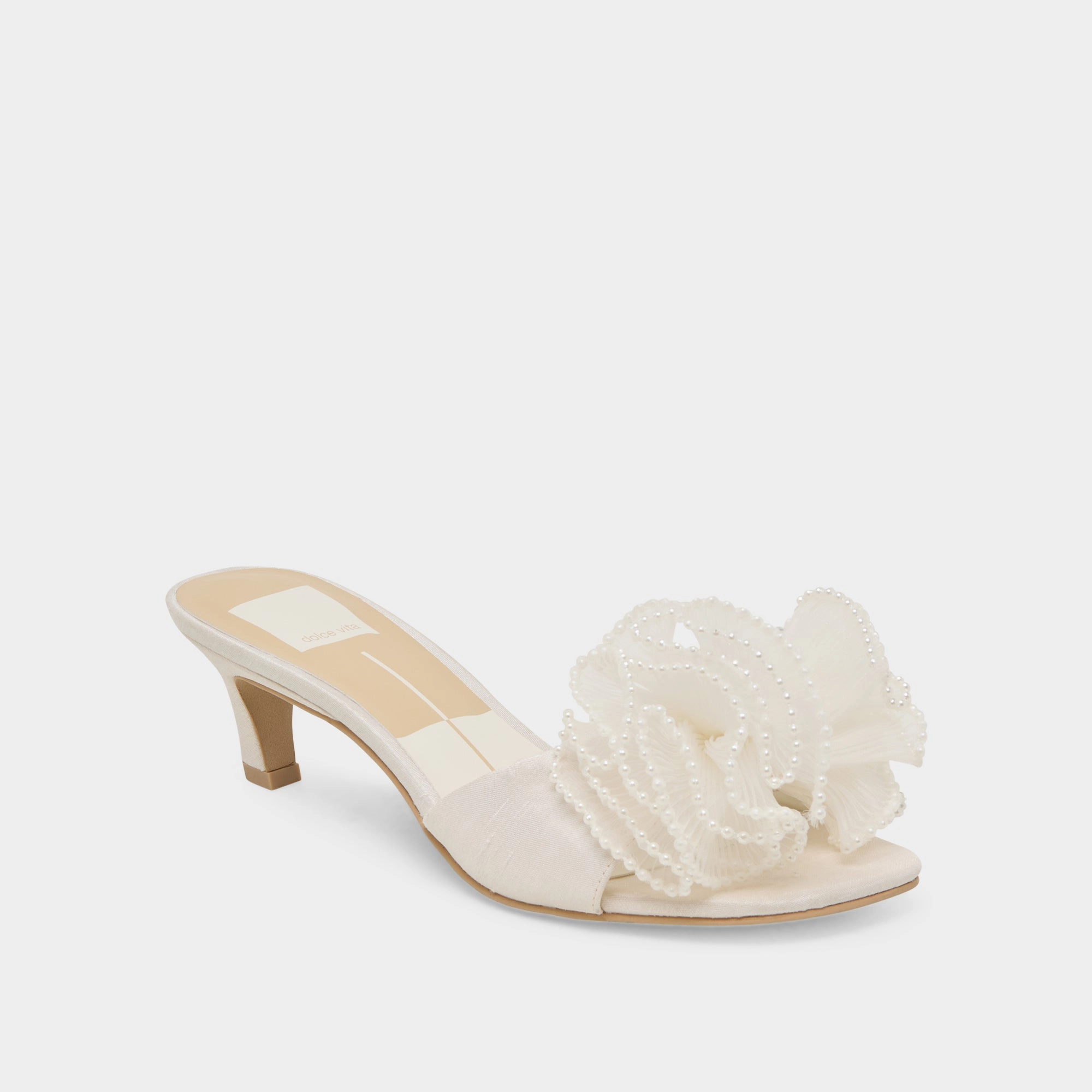 NARITA PEARL HEELS OFF WHITE SATIN