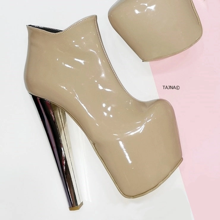 Nude Beige Patent Ankle Booties