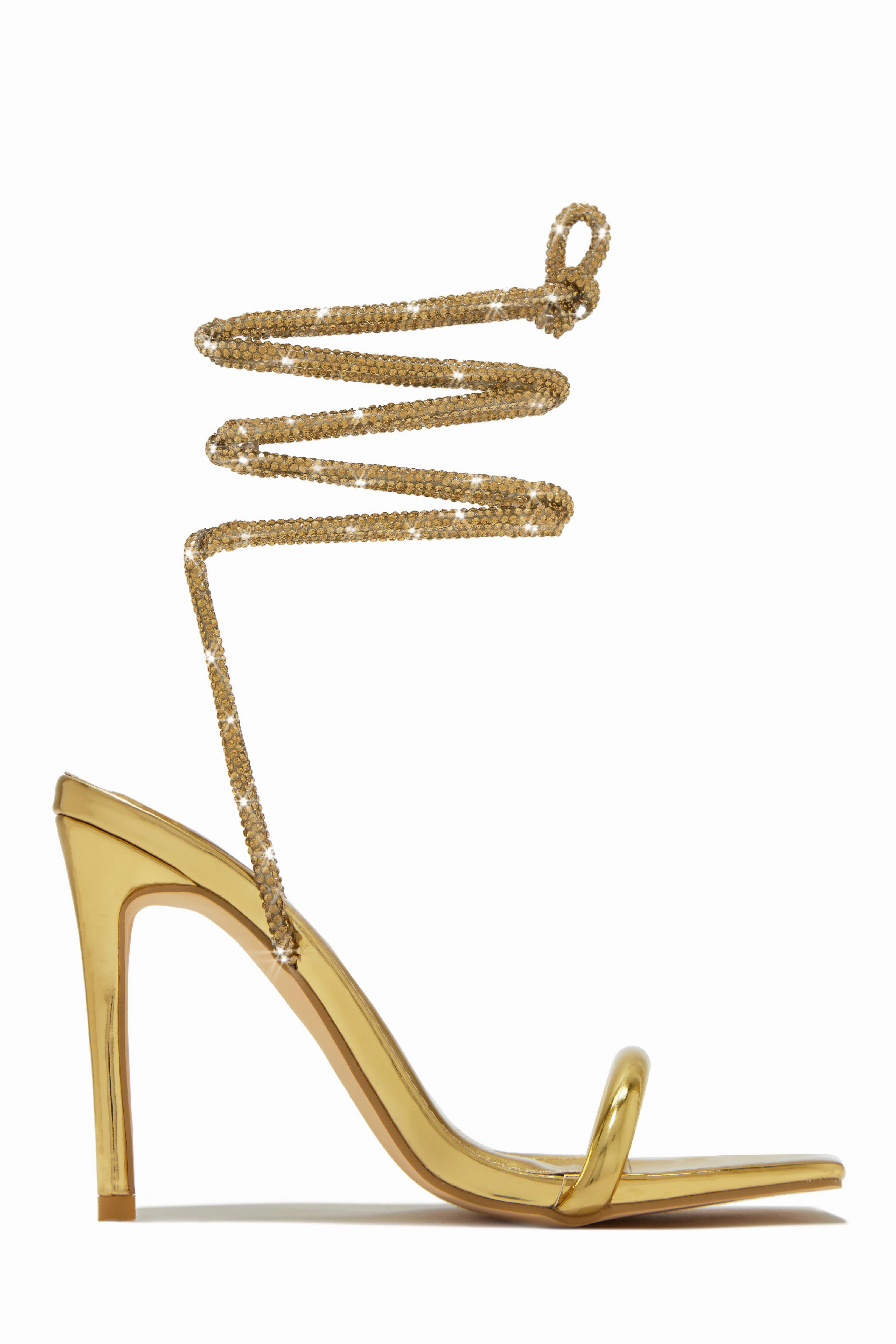 Pretty Girl Embellished Lace Up High Heels - Gold