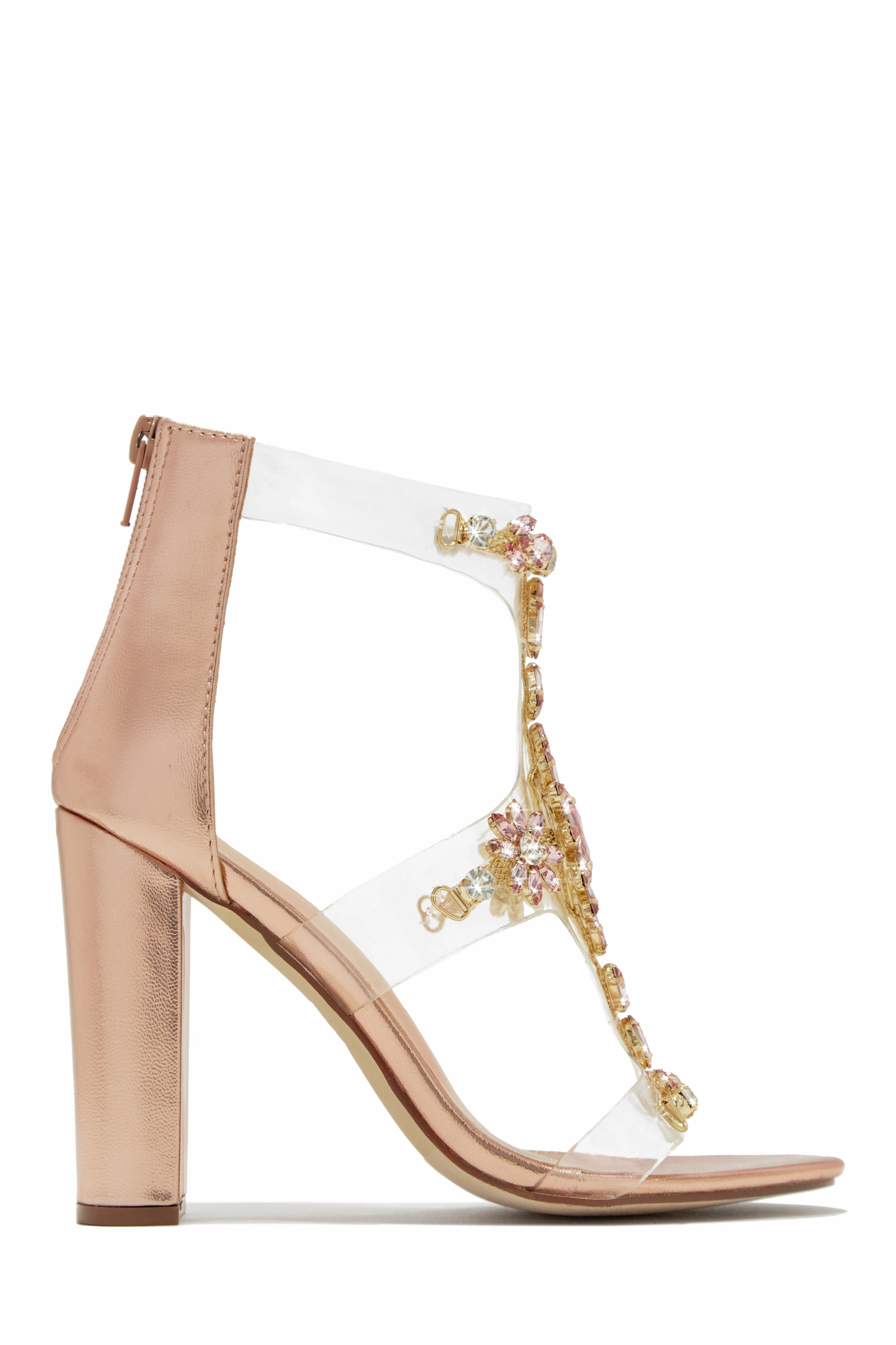 Queen Energy Embellished Clear Strap High Heels - Silver