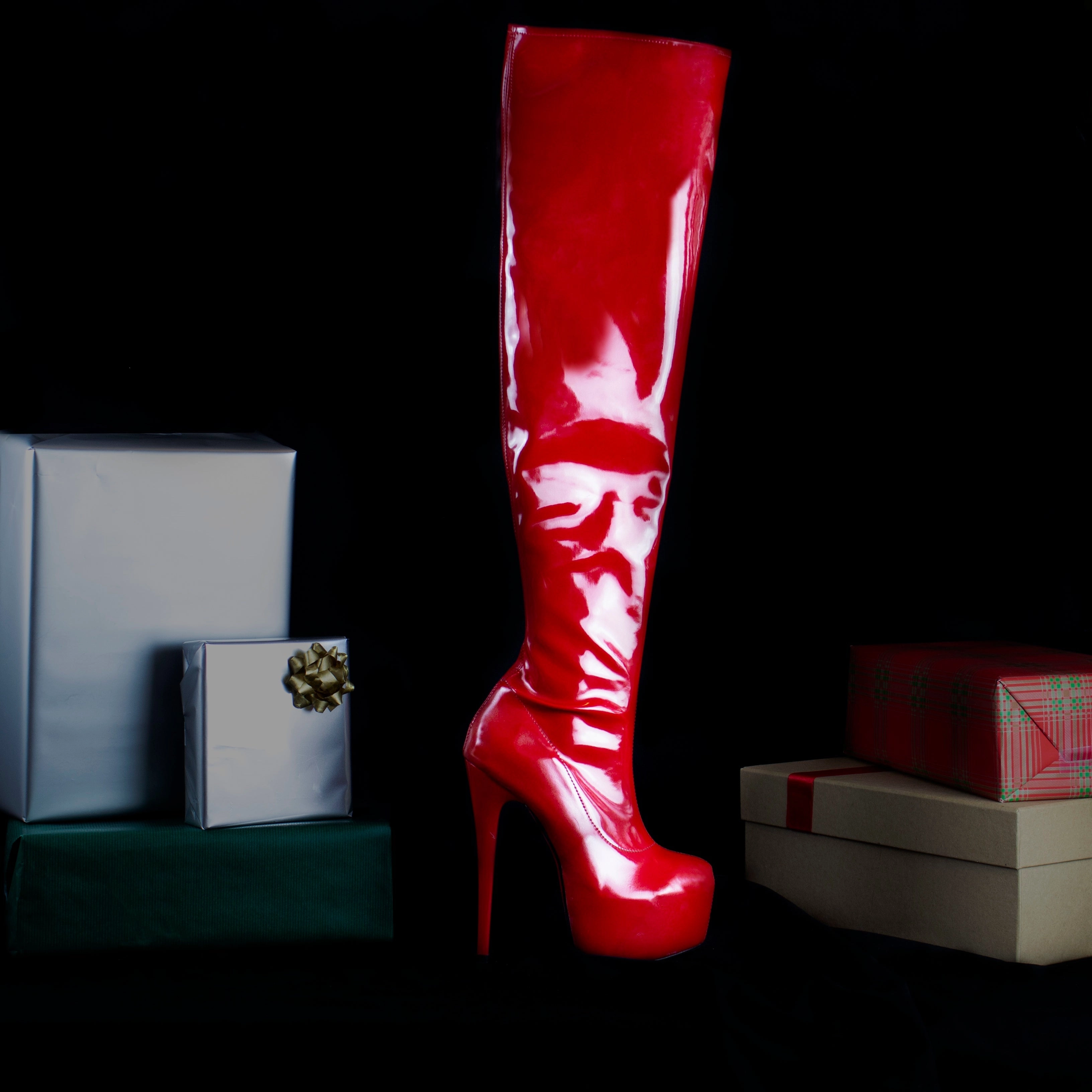 Red Patent Over Knee Boots