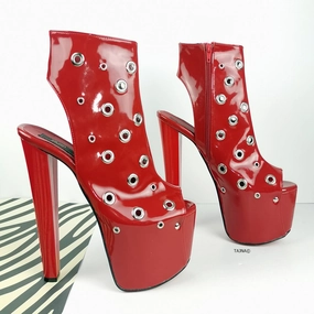 Red Patent Pin Open Back Ankle Heels