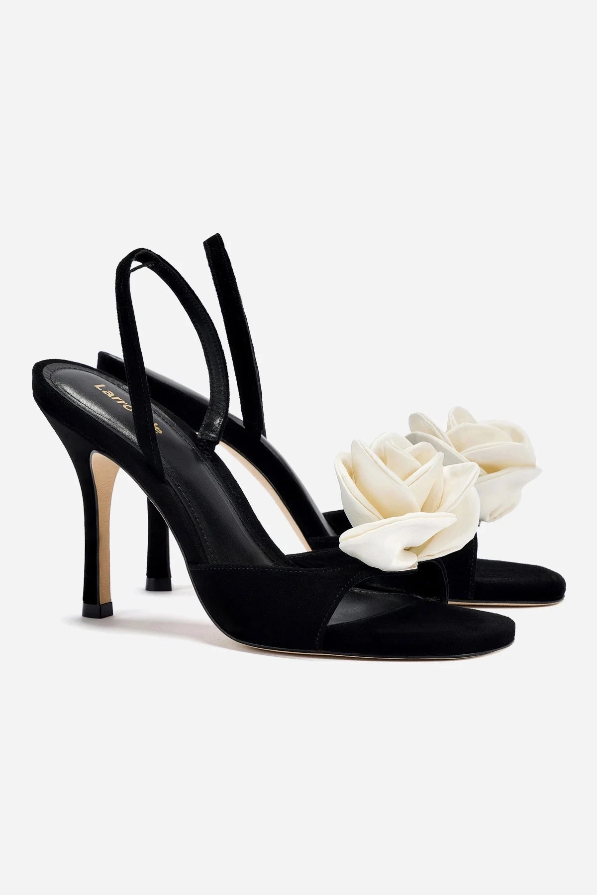 Salma Sandal In Black Suede and Ivory Satin