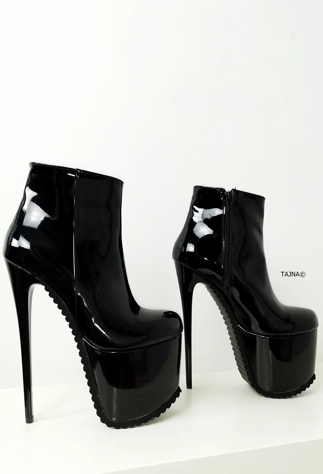 Serrated Sole Black Patent Booties