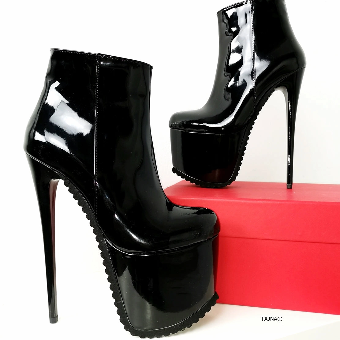 Serrated Sole Black Patent Booties