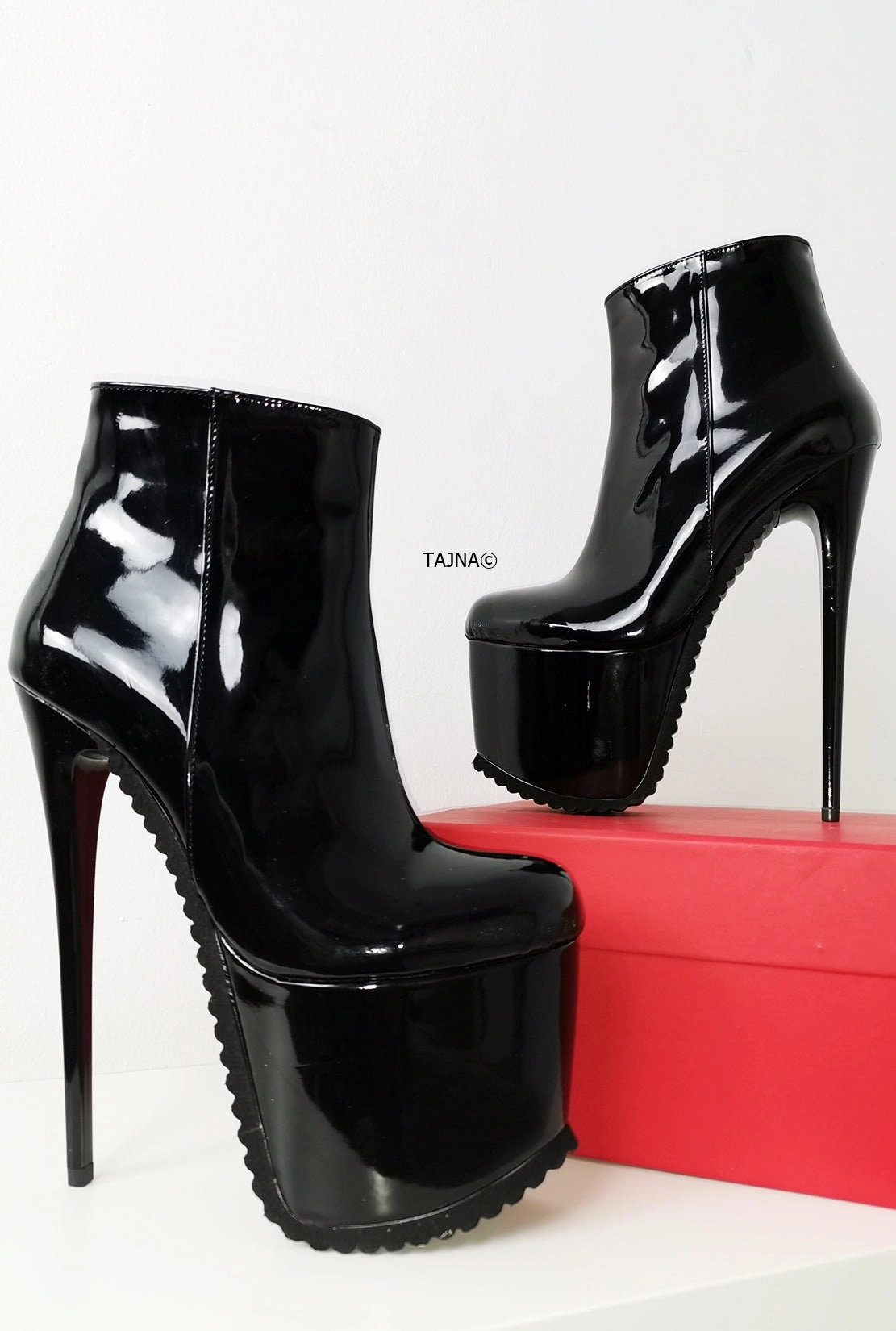 Serrated Sole Black Patent Booties