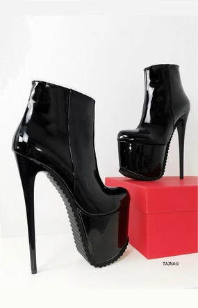 Serrated Sole Black Patent Booties