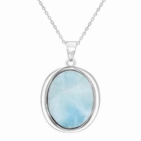 Sterling Silver Oval Bezel Set Larimar Pendant