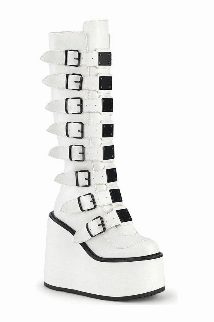 SWING-815 Knee Boot | White Faux Leather