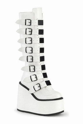 SWING-815 Knee Boot | White Faux Leather