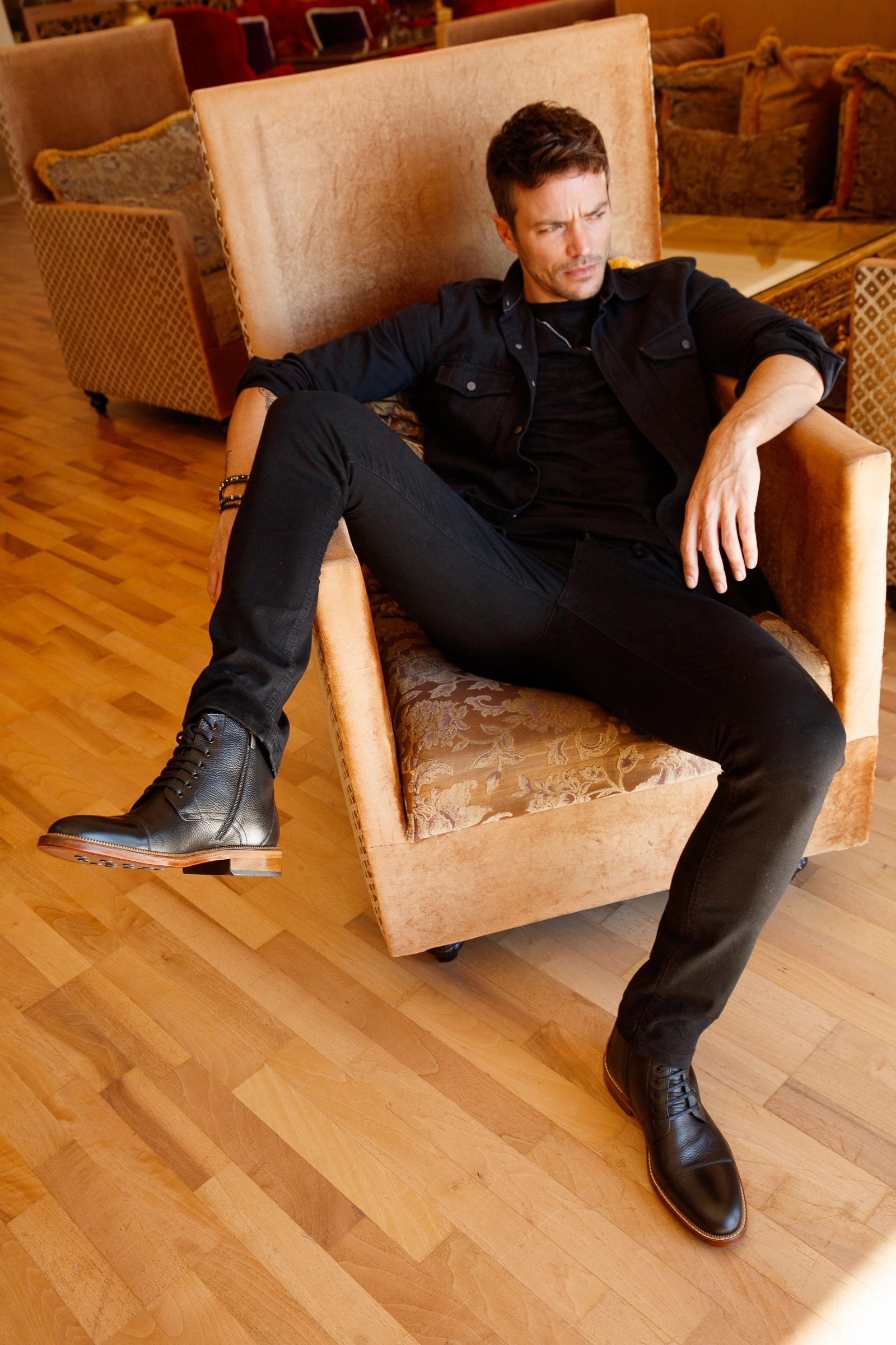The Bothey Black Leather Cap-Toe Lace-up Men Boot with a Zipper Final sale!