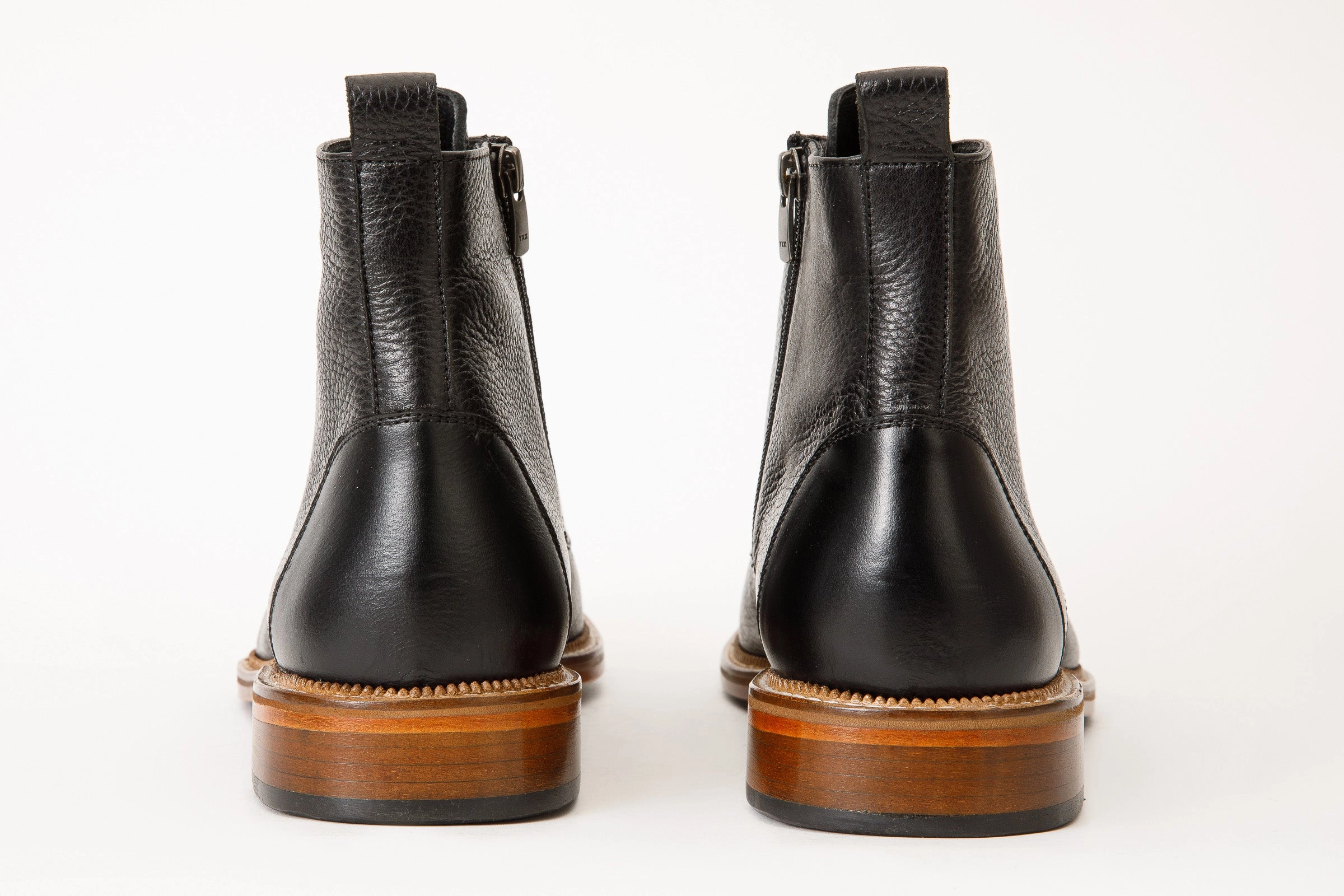 The Bothey Black Leather Cap-Toe Lace-up Men Boot with a Zipper Final sale!