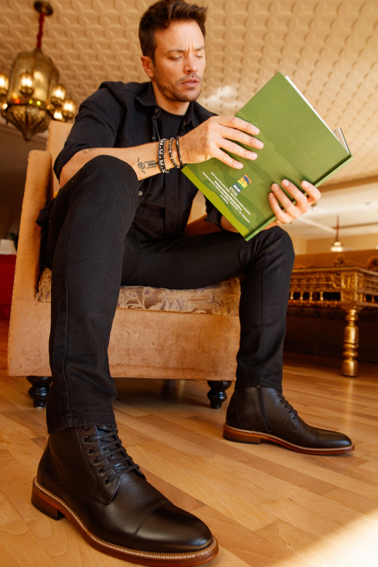 The Bothey Black Leather Cap-Toe Lace-up Men Boot with a Zipper Final sale!