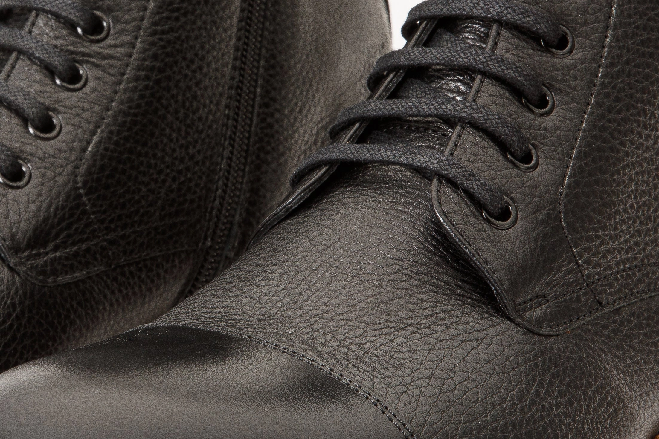 The Bothey Black Leather Cap-Toe Lace-up Men Boot with a Zipper Final sale!