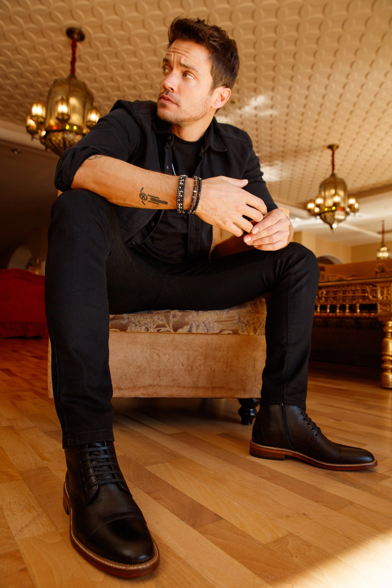 The Bothey Black Leather Cap-Toe Lace-up Men Boot with a Zipper Final sale!