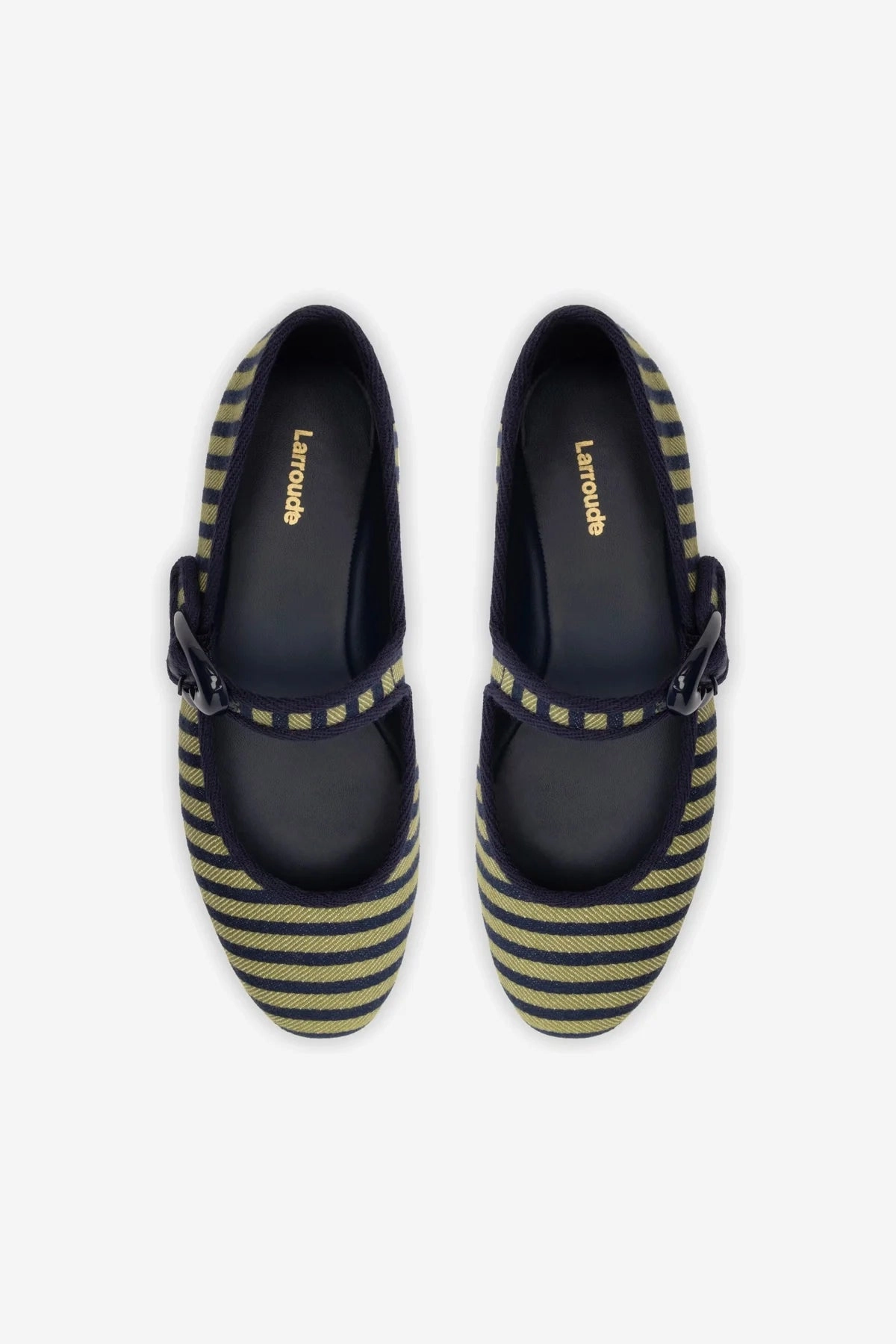 Verona Ballet Flat In Navy and Green Striped Fabric and Navy Trimming