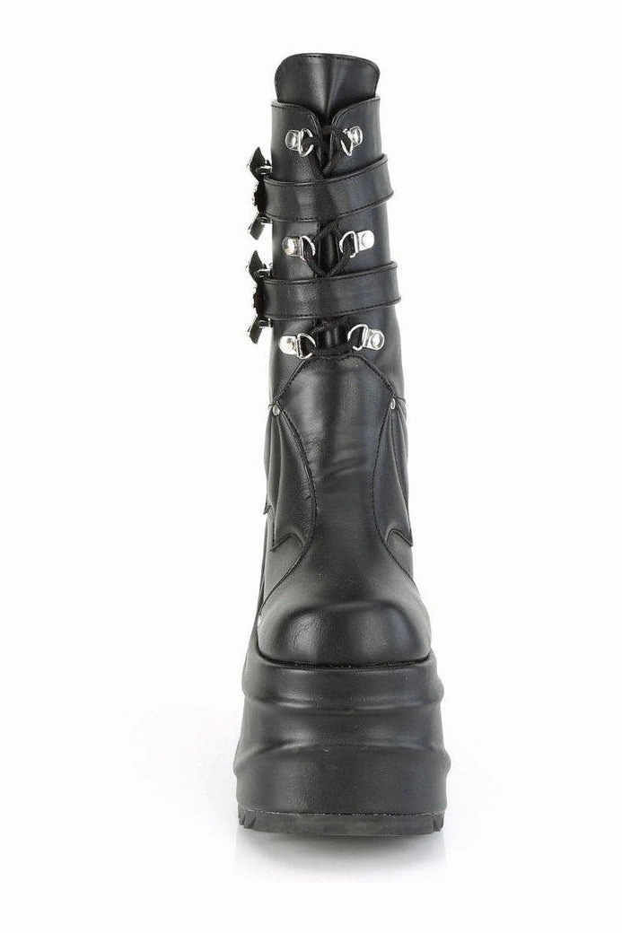 WAVE-150 Knee Boot | Black Faux Leather
