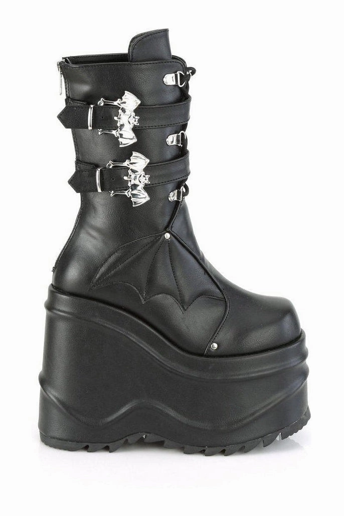 WAVE-150 Knee Boot | Black Faux Leather