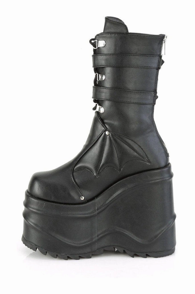 WAVE-150 Knee Boot | Black Faux Leather