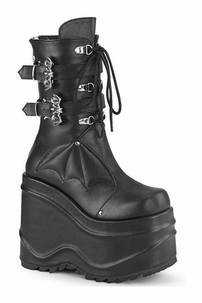 WAVE-150 Knee Boot | Black Faux Leather