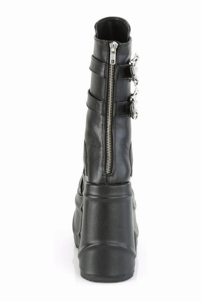 WAVE-150 Knee Boot | Black Faux Leather