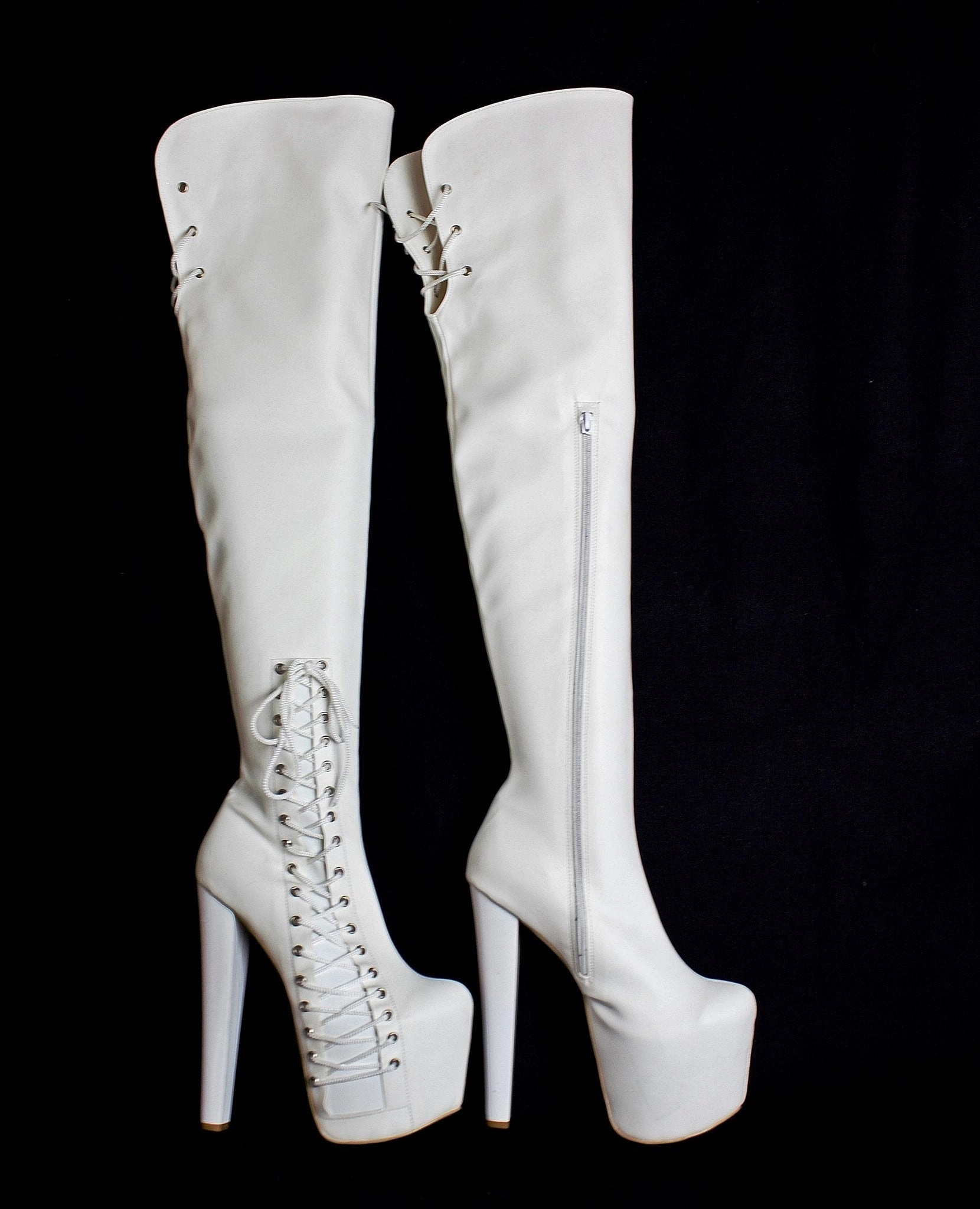 White Corset Over Knee Boots