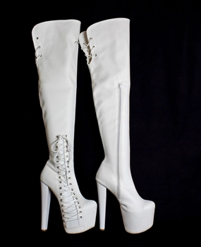 White Corset Over Knee Boots