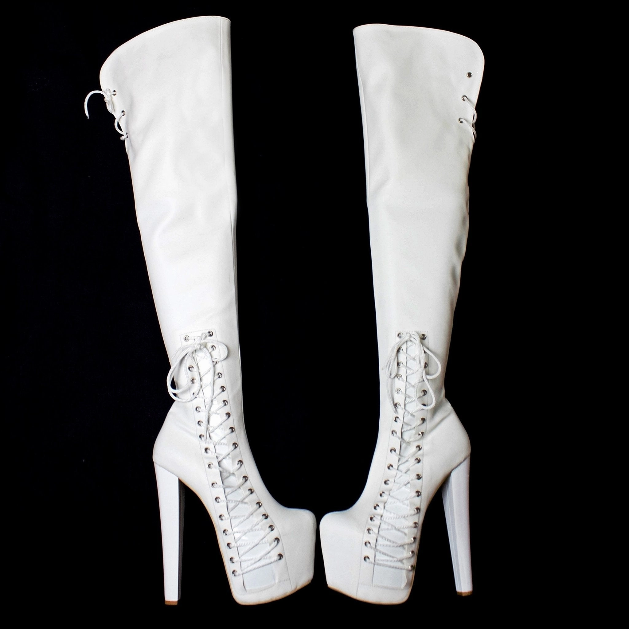 White Corset Over Knee Boots