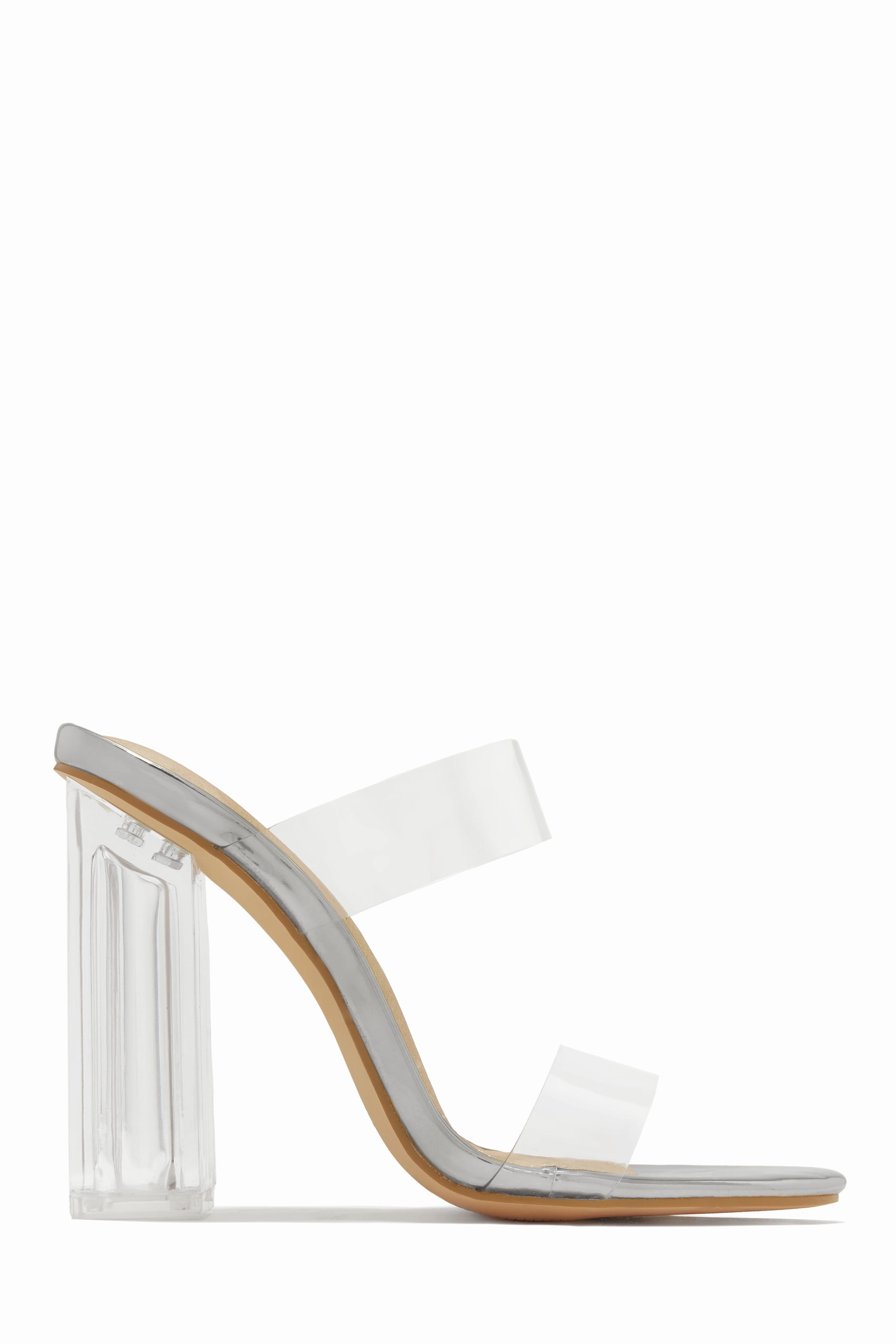 Your Next Date Clear Strap Block Heel Mules - Silver