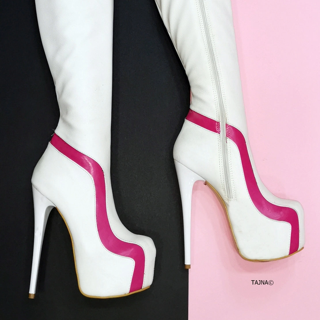 Ziggy White Pink Knee High Boots