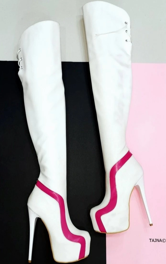Ziggy White Pink Knee High Boots