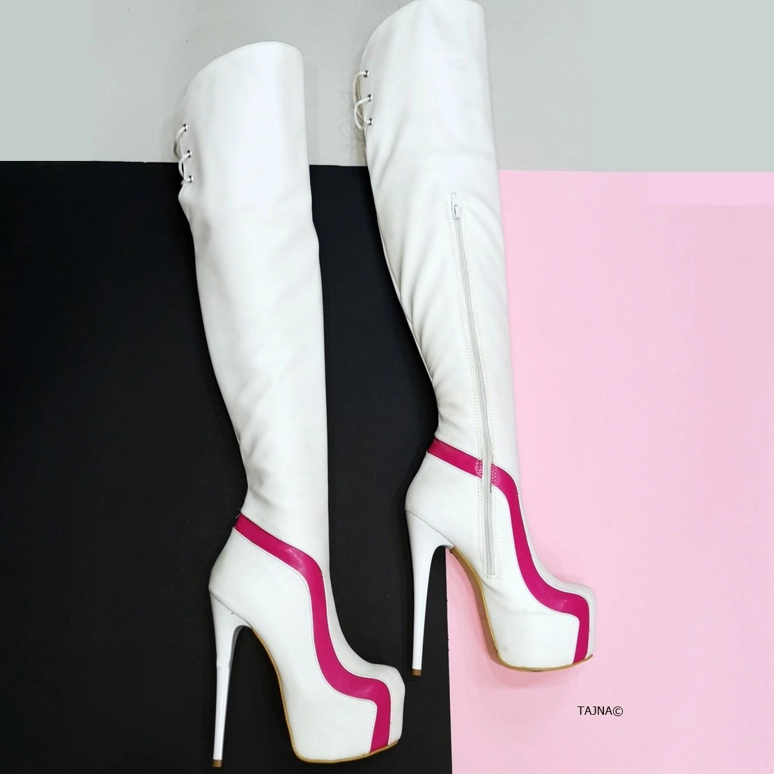 Ziggy White Pink Knee High Boots