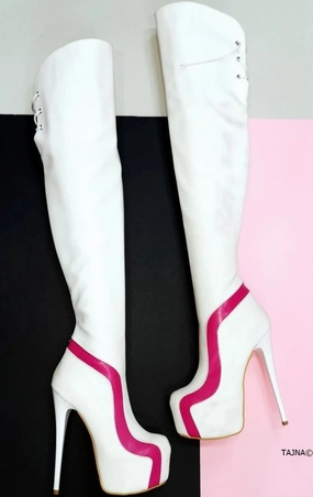Ziggy White Pink Knee High Boots